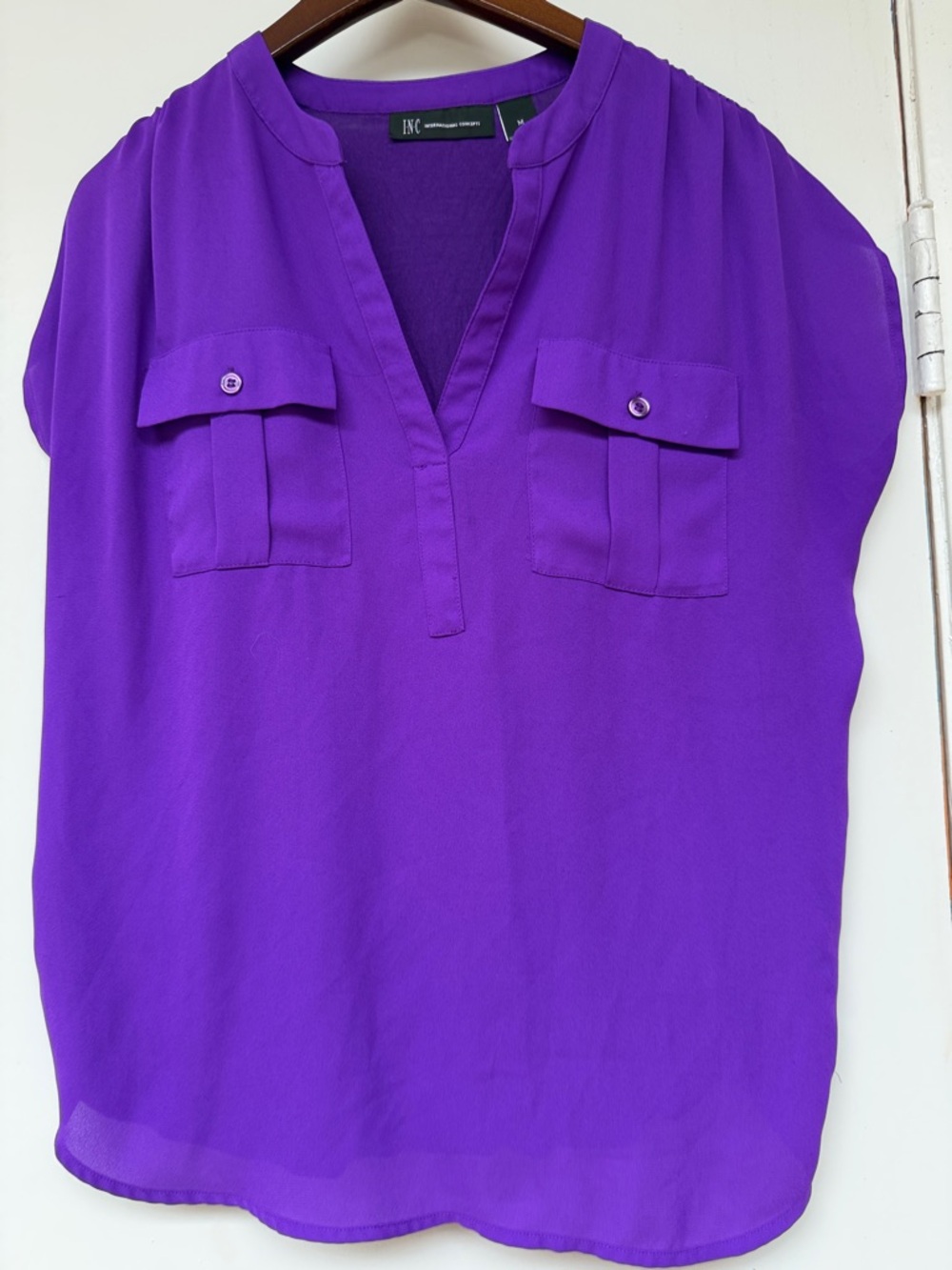 INC International Concepts Vibrant Purple V-Neck Utility Blouse